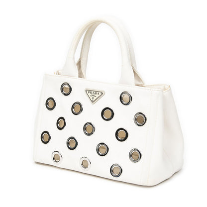 Prada Canapa Tote Bag Ivory Grommet Canvas — view 2