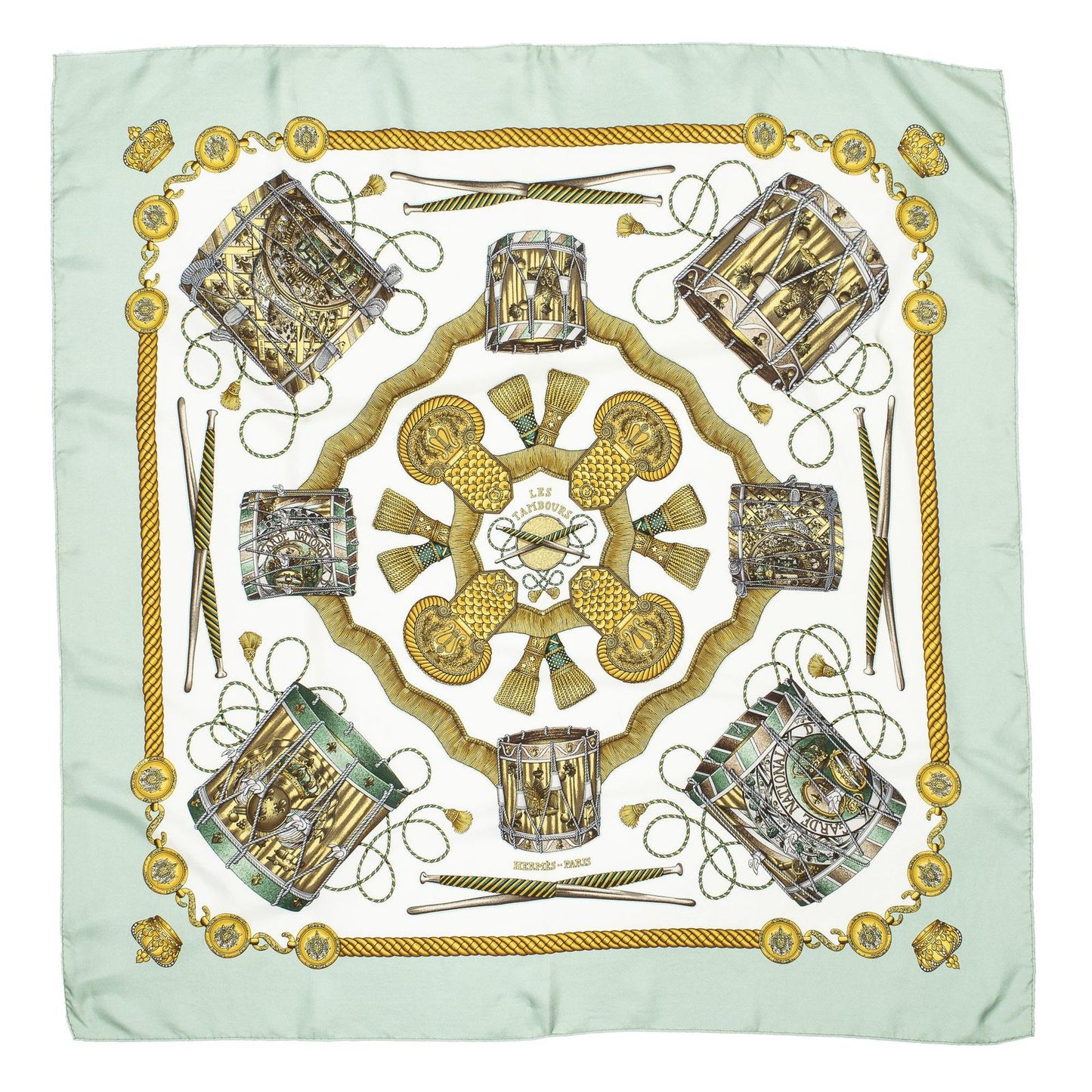 Hermes Scarf Lightgreen Ivory 100% Twillsilk — view 2