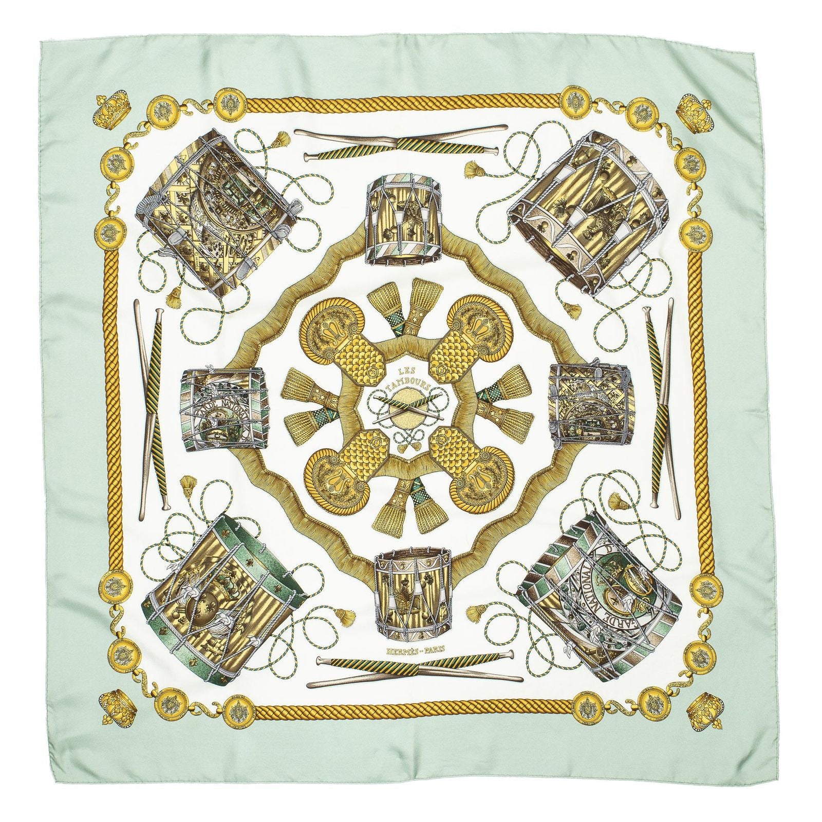 Hermes Scarf Lightgreen Ivory 100% Twillsilk — view 2