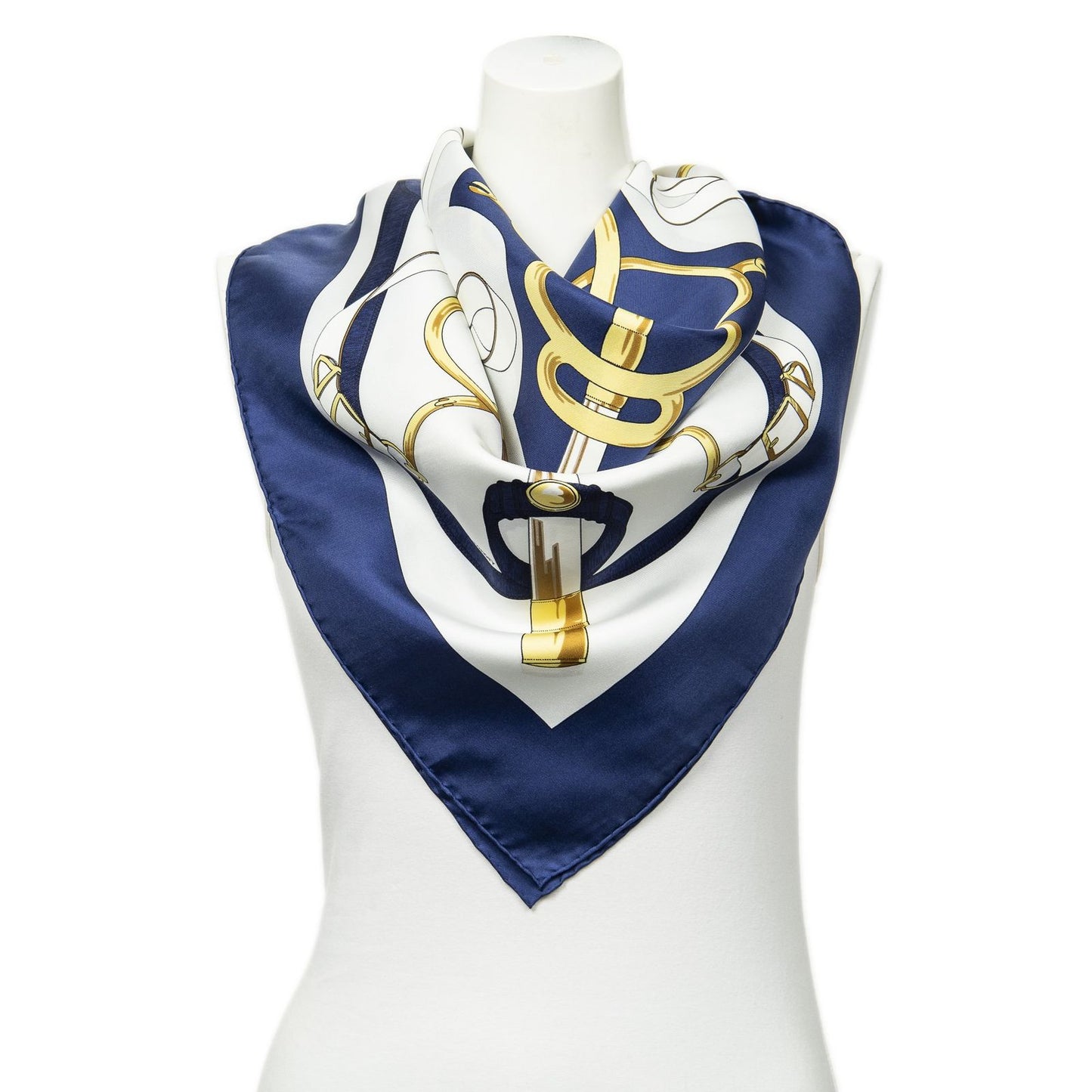 Hermes Scarf Blue White 100% Twillsilk