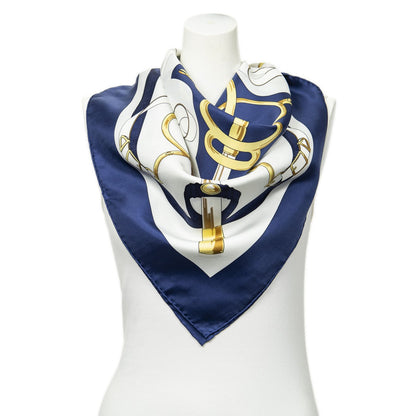 Hermes Scarf Blue White 100% Twillsilk