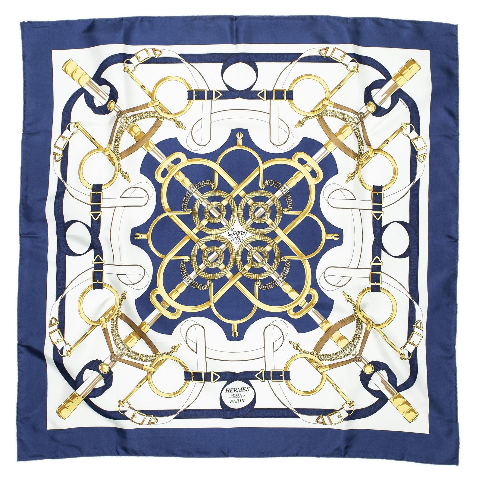 Hermes Scarf Blue White 100% Twillsilk — view 2