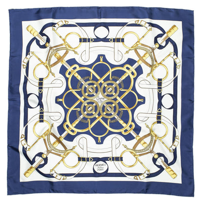 Hermes Scarf Blue White 100% Twillsilk — view 2