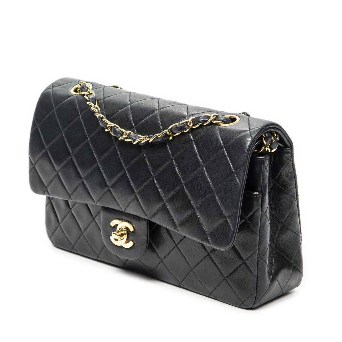 Chanel Quilted Double Flap Bag Black Lambskin Leather — view 2
