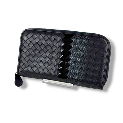 Bottega Veneta Wallet Round Zippy Black Intrecciato Leather Patent — view 3