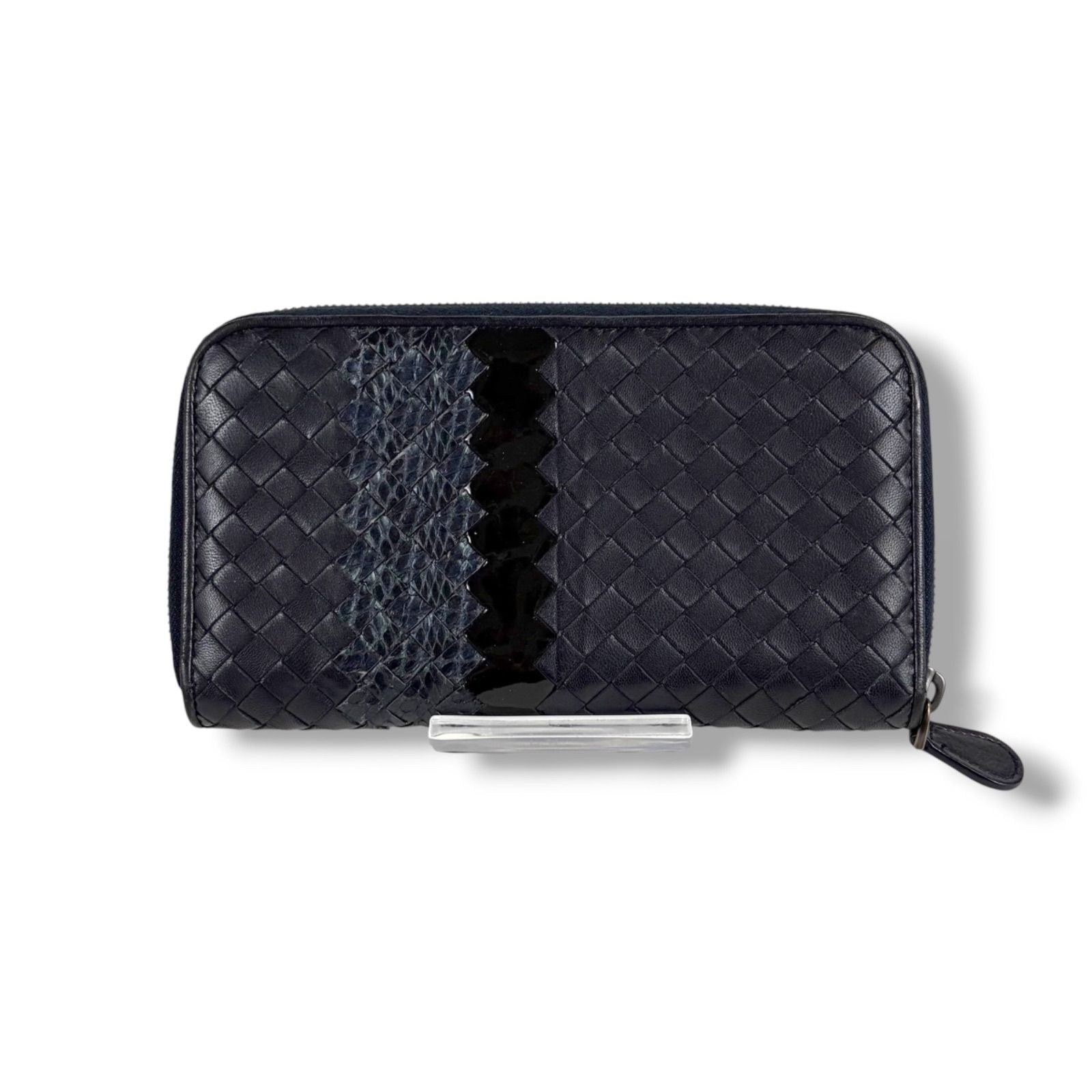 Bottega Veneta Wallet Round Zippy Black Intrecciato Leather Patent — view 2