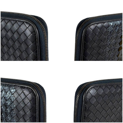 Bottega Veneta Wallet Round Zippy Black Intrecciato Leather Patent — view 4