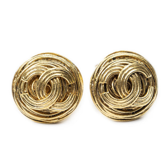 Chanel CC Logo Round Clip-On Earrings Gold Plated