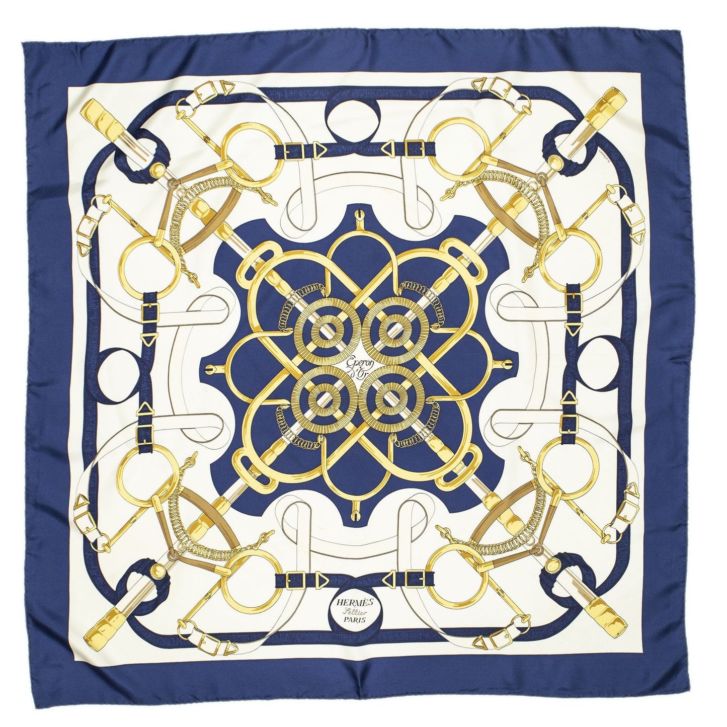 Hermes Scarf Navy Beige 100% Twillsilk — view 2