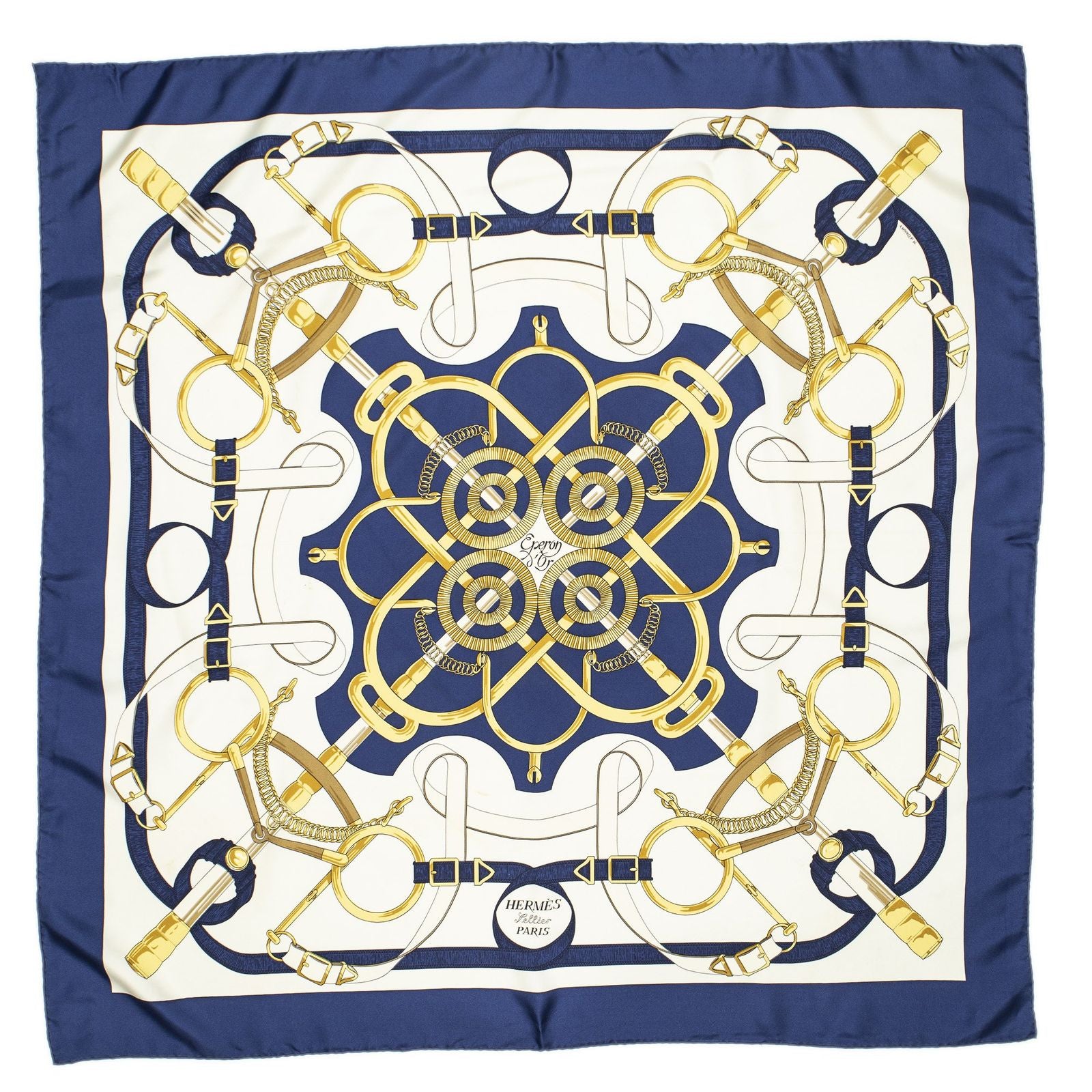 Hermes Scarf Navy Beige 100% Twillsilk — view 2