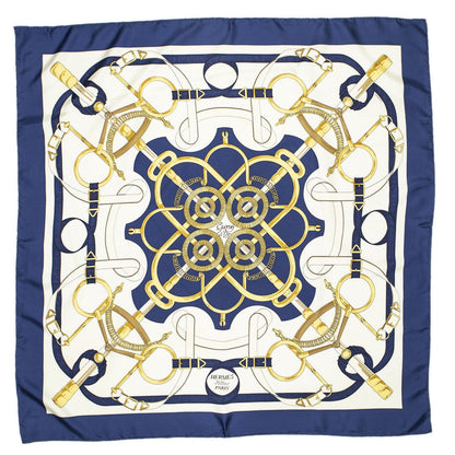 Hermes Scarf Navy Beige 100% Twillsilk — view 2