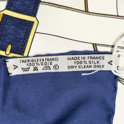 Hermes Scarf Navy Beige 100% Twillsilk — view 5