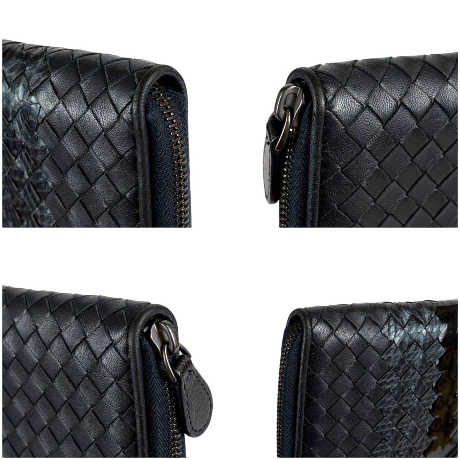 Bottega Veneta Wallet Round Zippy Black Intrecciato Leather Patent — view 5