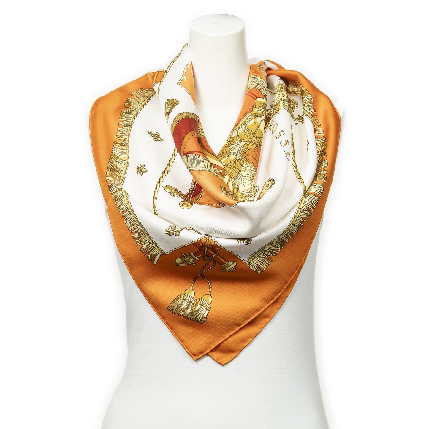 Hermes Scarf Orange White 100% Twillsilk