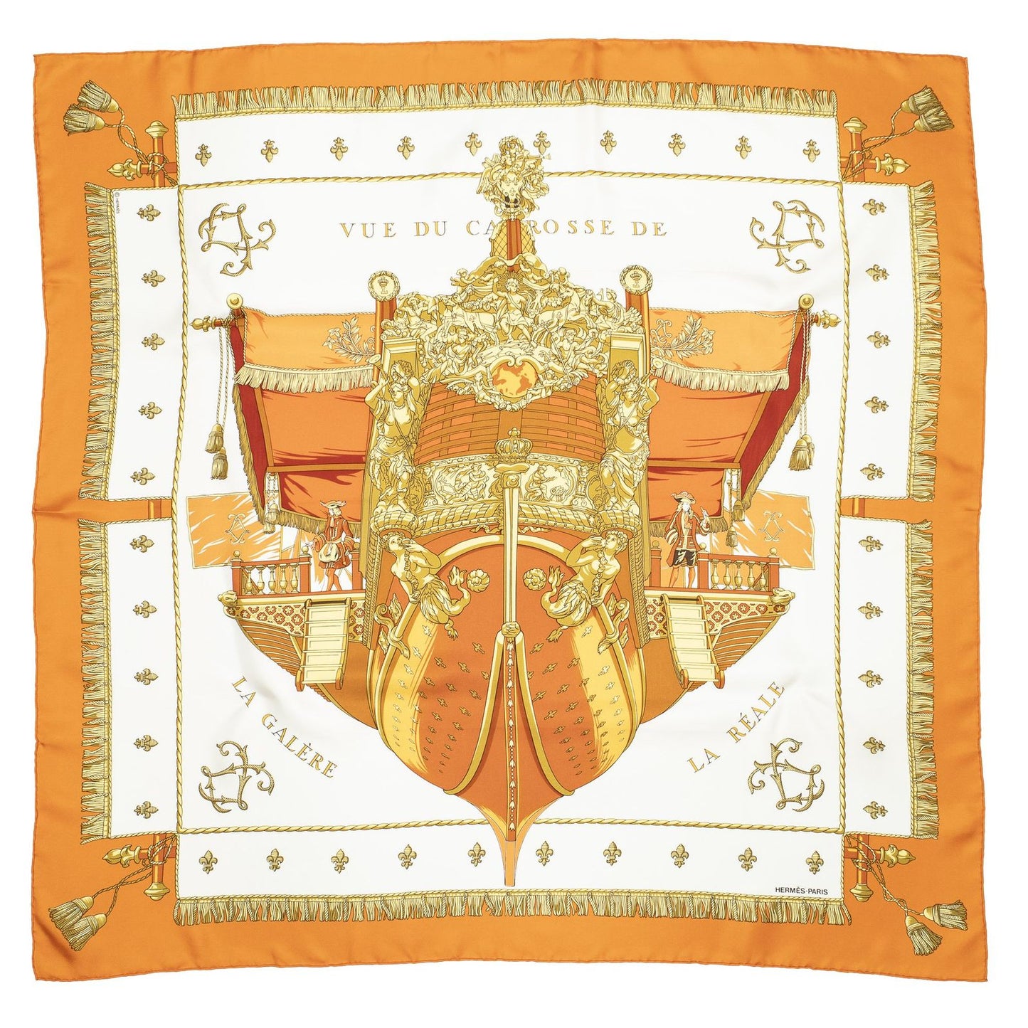 Hermes Scarf Orange White 100% Twillsilk — view 2