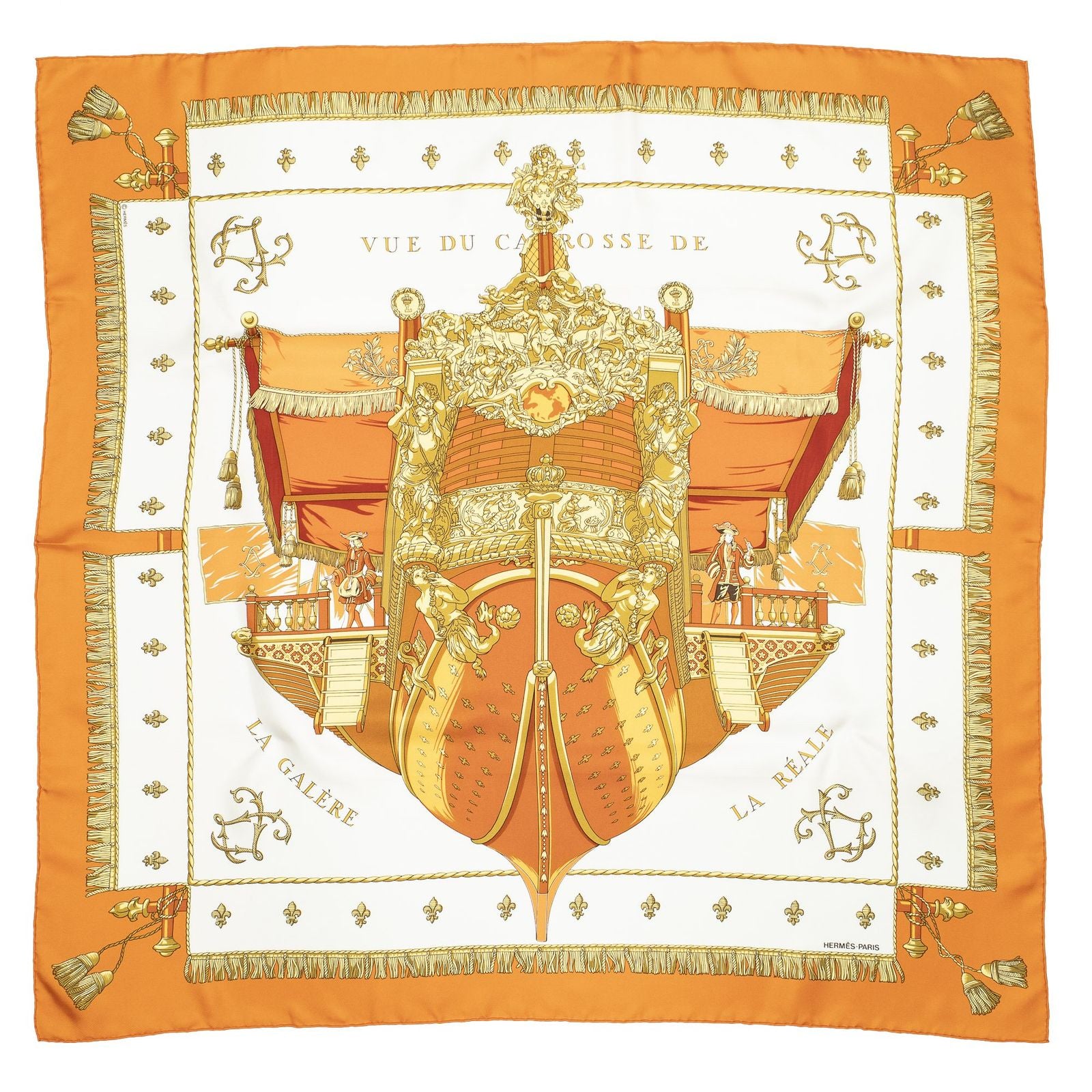 Hermes Scarf Orange White 100% Twillsilk — view 2