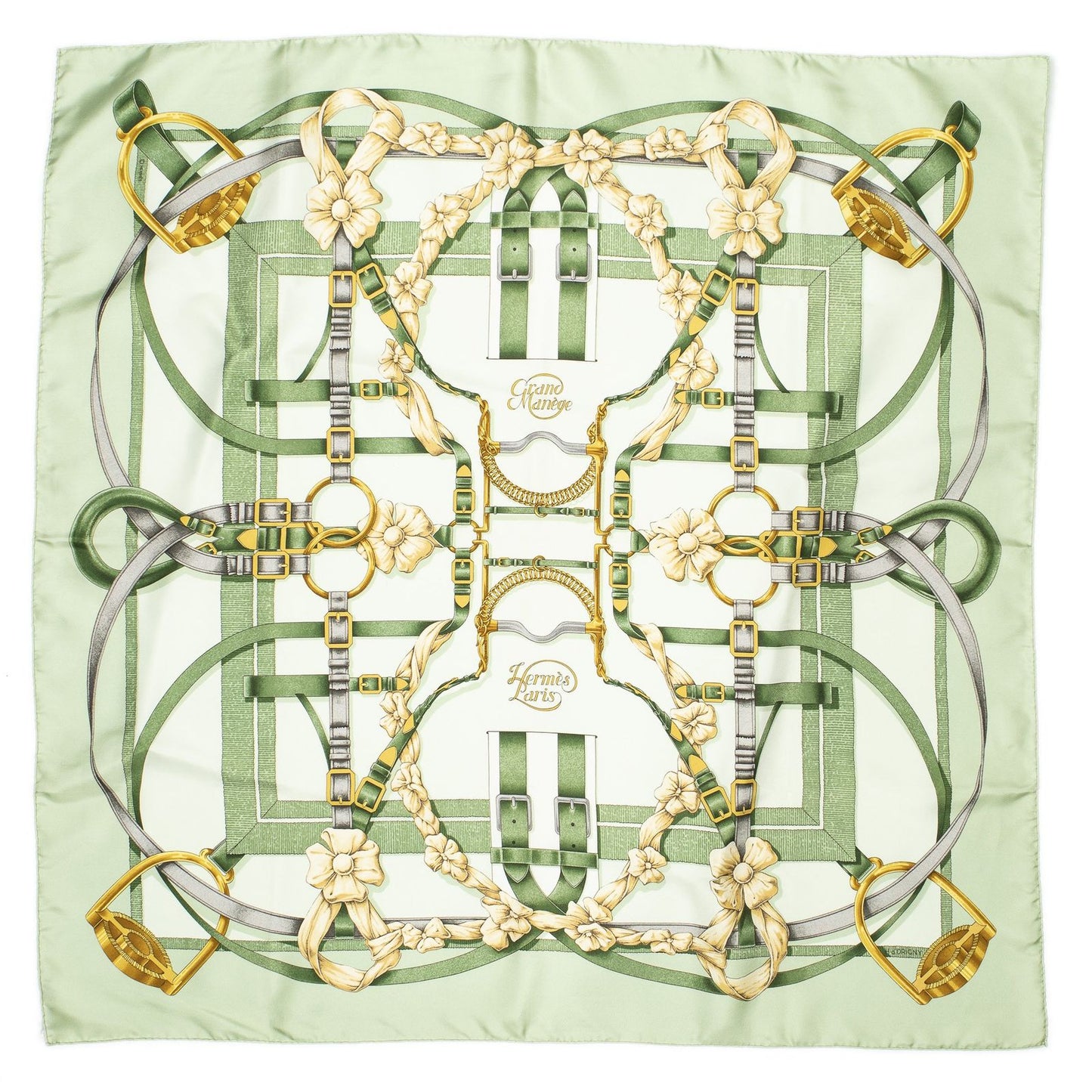 Hermes Scarf Green Gray 100% Twillsilk — view 2