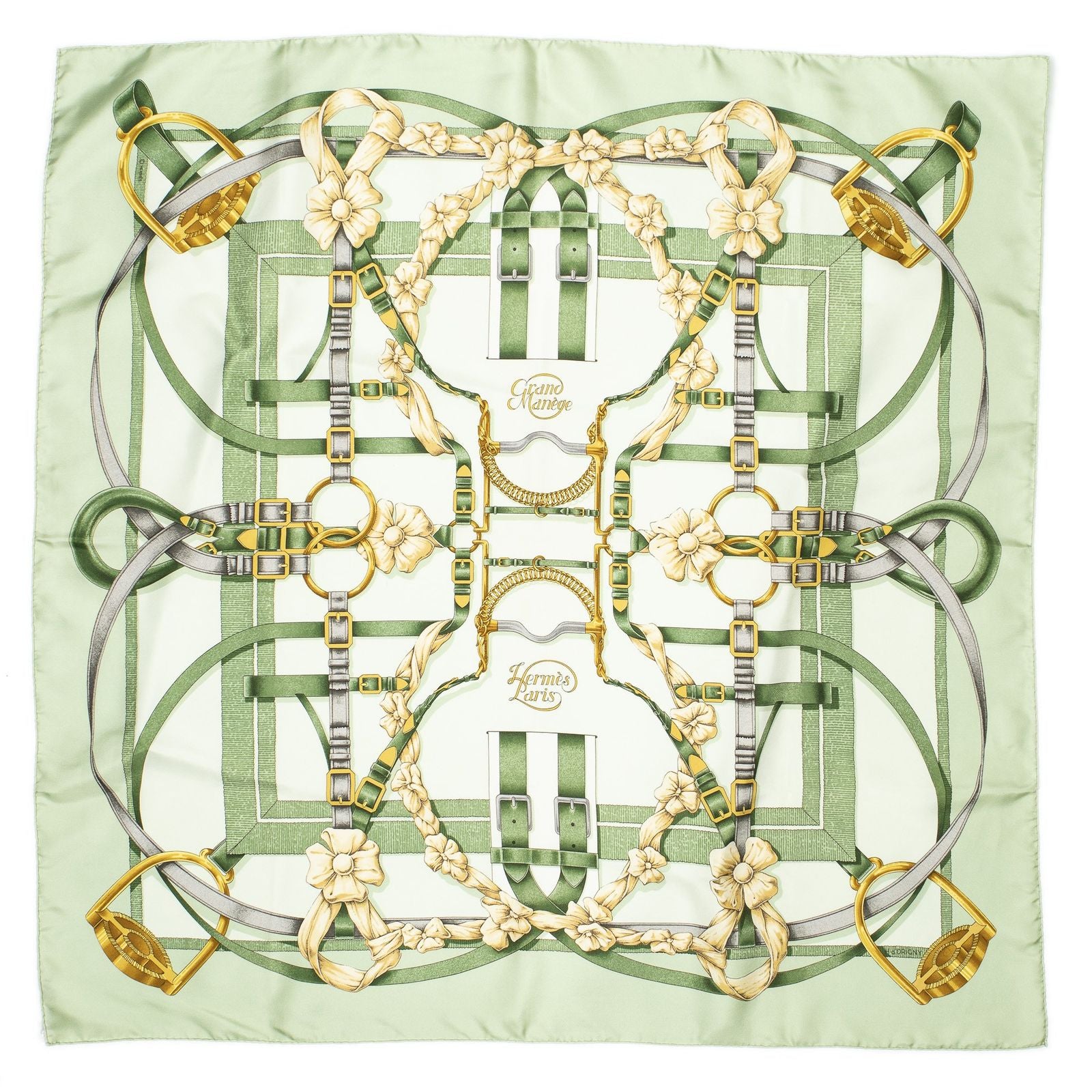 Hermes Scarf Green Gray 100% Twillsilk — view 2