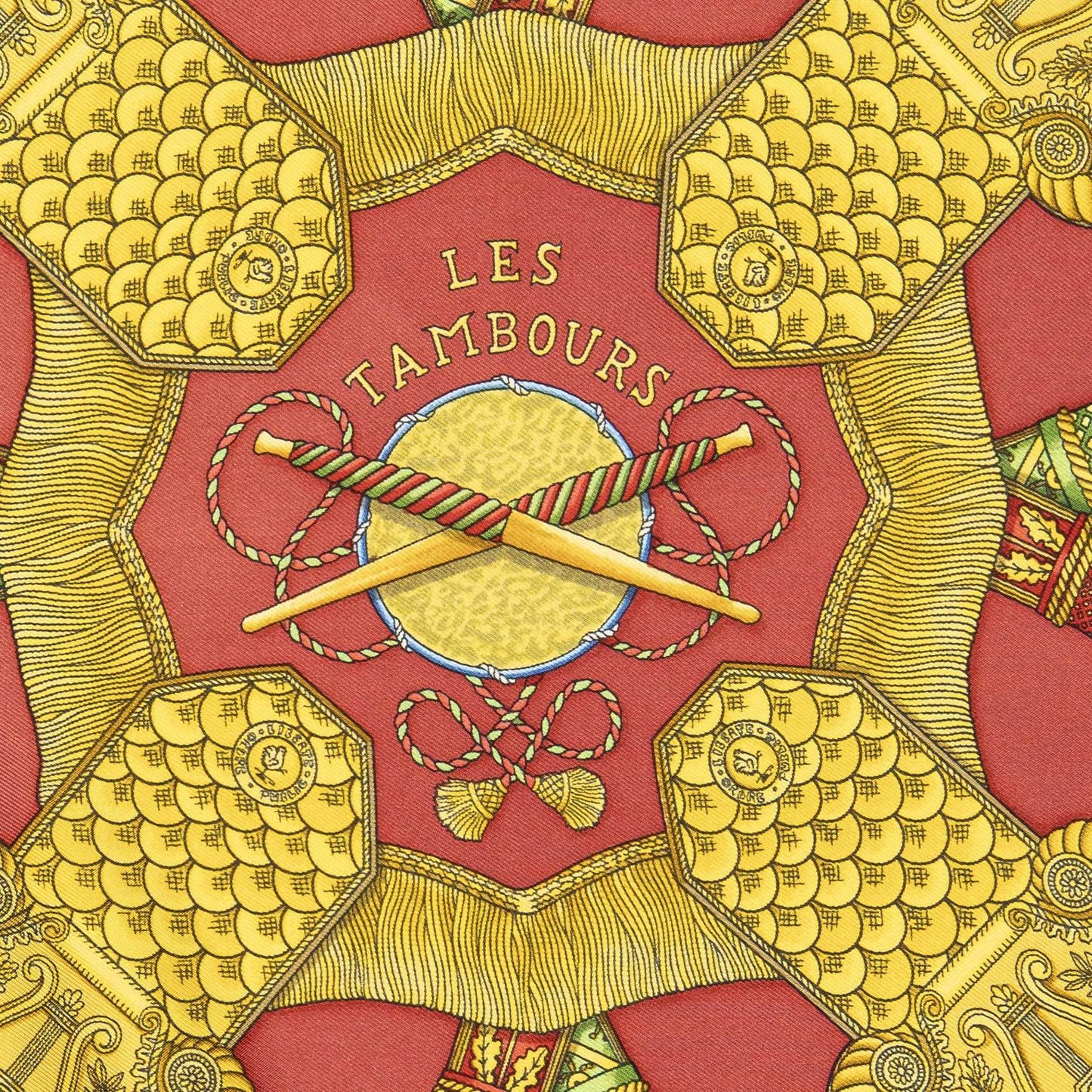 Hermes Scarf Red Blue 100% Gold Twill Silk — view 3