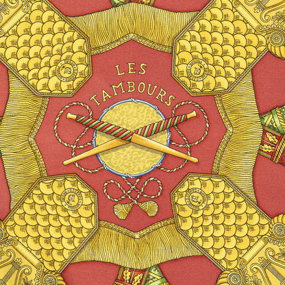 Hermes Scarf Red Blue 100% Gold Twill Silk — view 3
