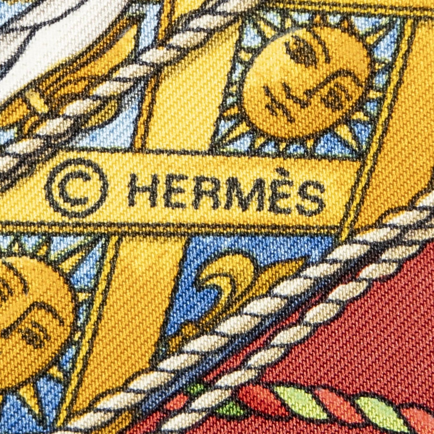 Hermes Scarf Red Blue 100% Gold Twill Silk — view 4