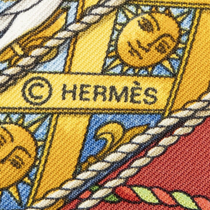 Hermes Scarf Red Blue 100% Gold Twill Silk — view 4