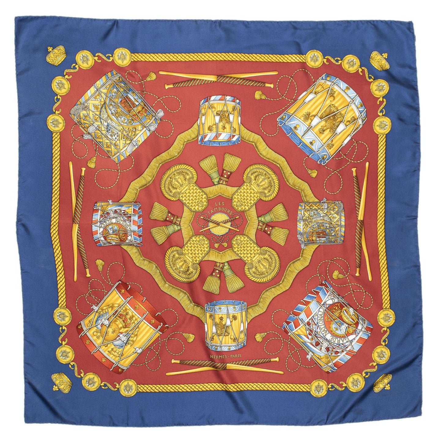 Hermes Scarf Red Blue 100% Gold Twill Silk — view 2