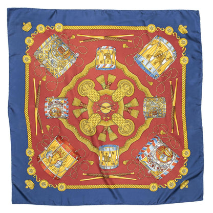 Hermes Scarf Red Blue 100% Gold Twill Silk — view 2