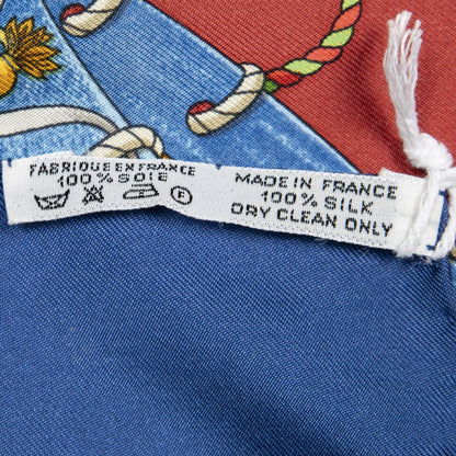 Hermes Scarf Red Blue 100% Gold Twill Silk — view 5