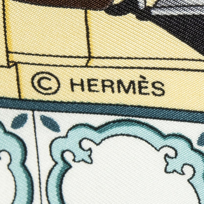 Hermes Scarf Yellow Brown Blue 100% Twillsilk — view 4