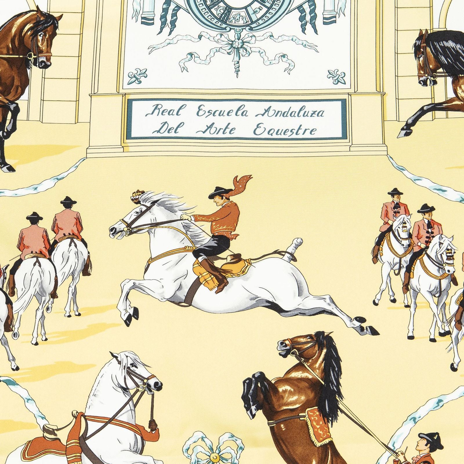 Hermes Scarf Yellow Brown Blue 100% Twillsilk — view 3