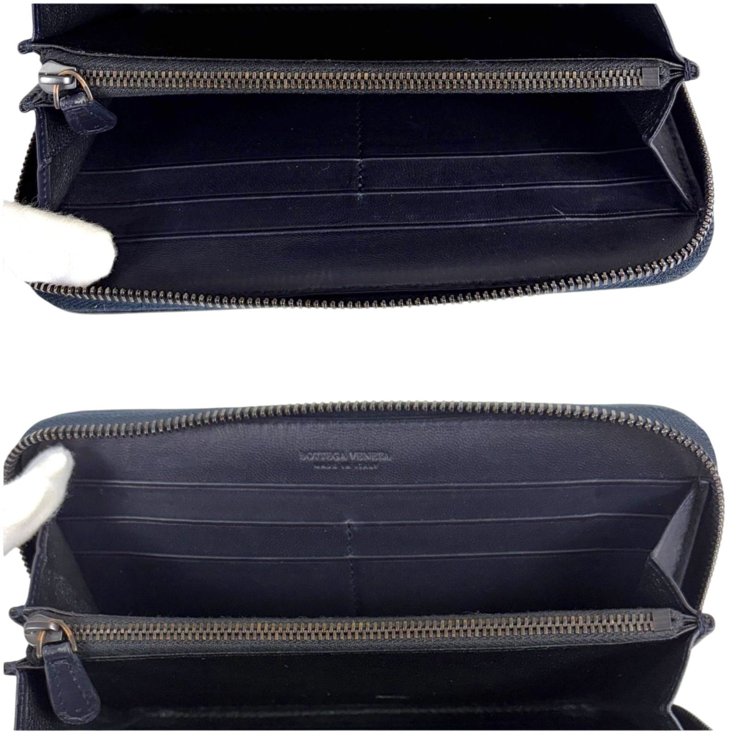 Bottega Veneta Wallet Round Zippy Black Intrecciato Leather Patent — view 8