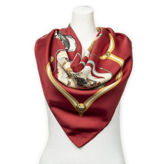 Hermes Scarf Red Brown 100% Twillsilk
