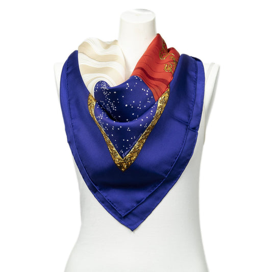 Hermes Scarf Blue Red Beige 100% Twillsilk