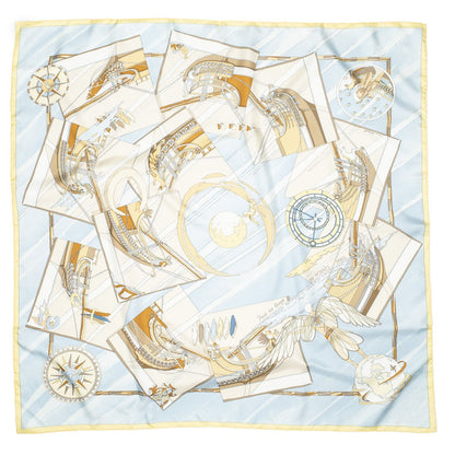 Hermes Scarf Light Blue Yellow Beige 100% Twillsilk — view 2
