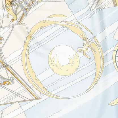 Hermes Scarf Light Blue Yellow Beige 100% Twillsilk — view 3
