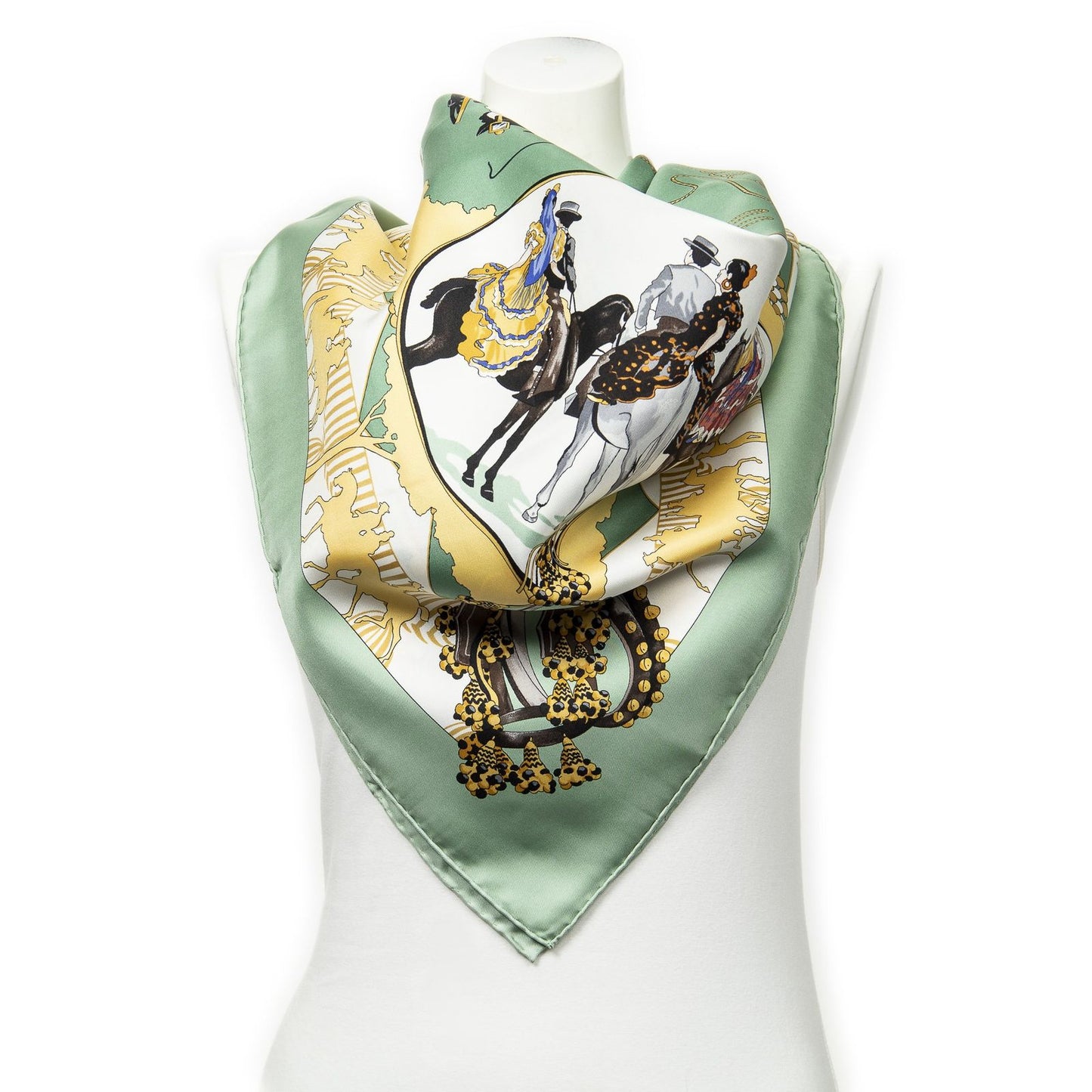 Hermes Scarf Green Yellow Blue 100% Twillsilk