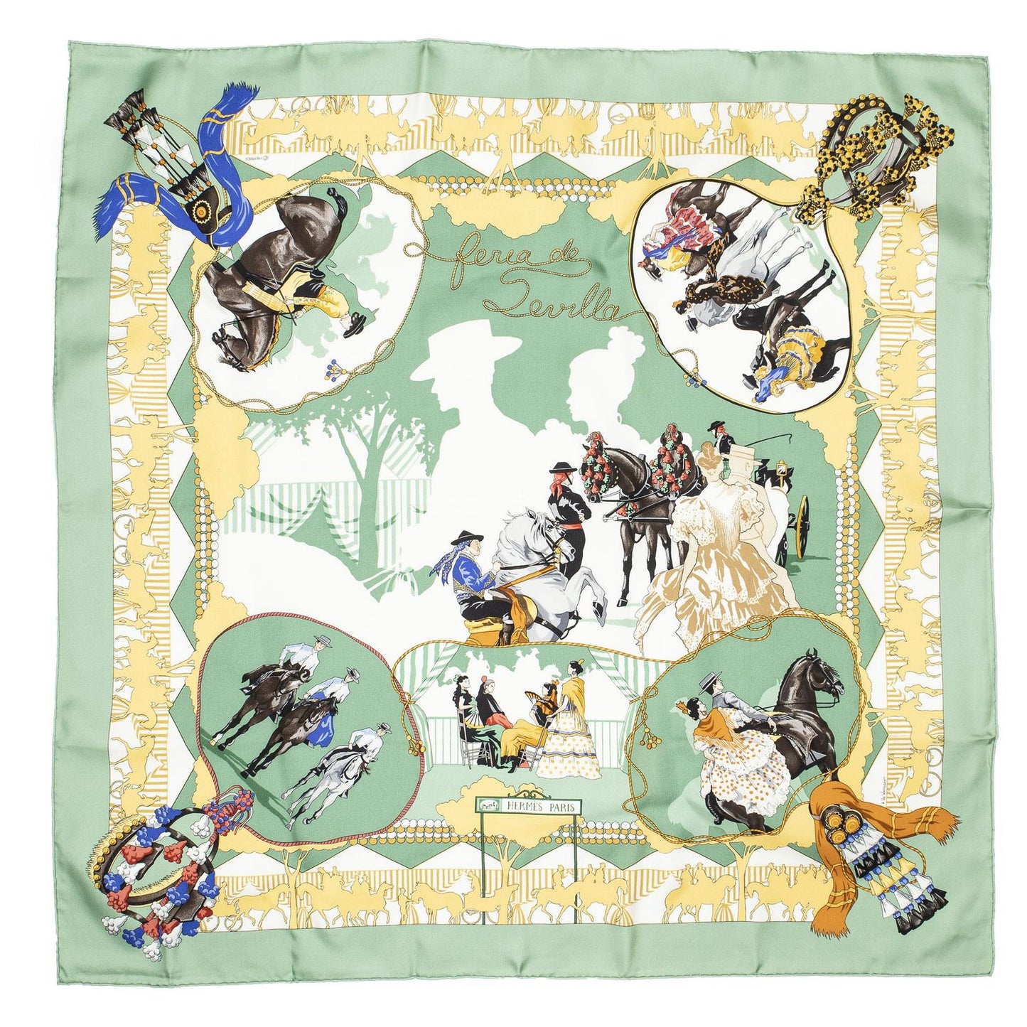 Hermes Scarf Green Yellow Blue 100% Twillsilk — view 2