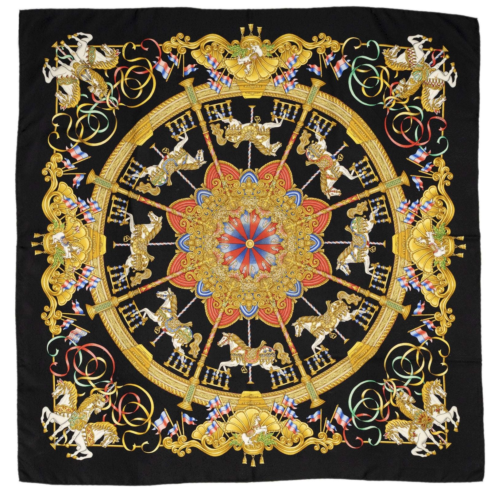 Hermes Scarf Black Gold Red 100% Silk — view 2