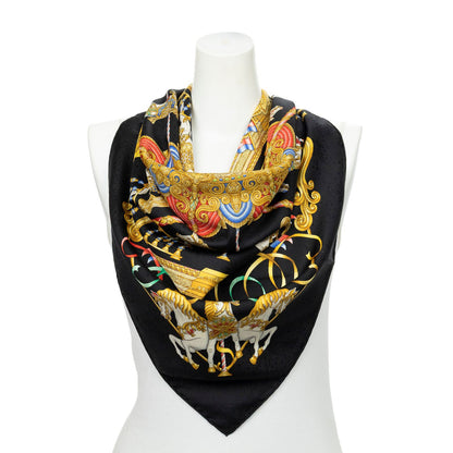 Hermes Scarf Black Gold Red 100% Silk