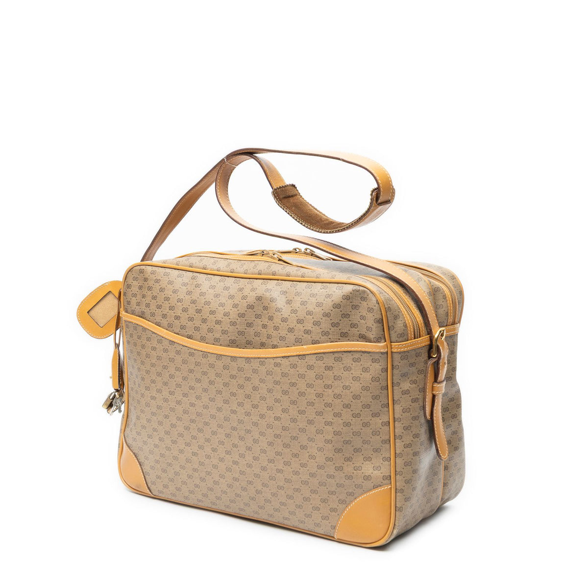 Gucci Vintage Flap Bag Messenger Tan Black Canvas — view 2