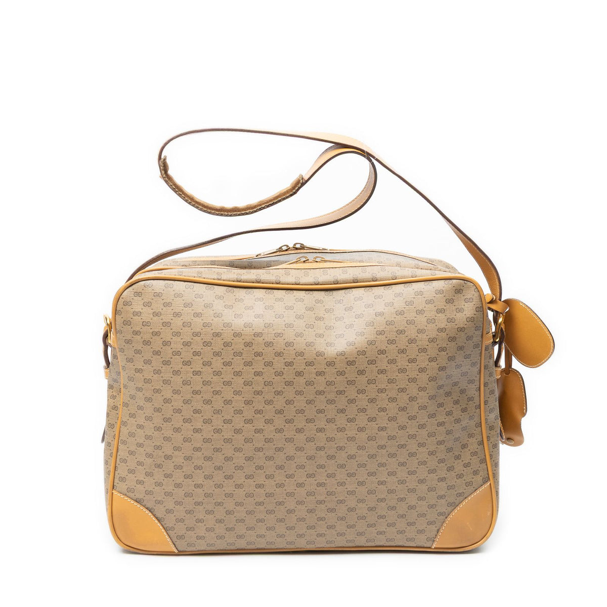 Gucci Vintage Flap Bag Messenger Tan Black Canvas — view 5