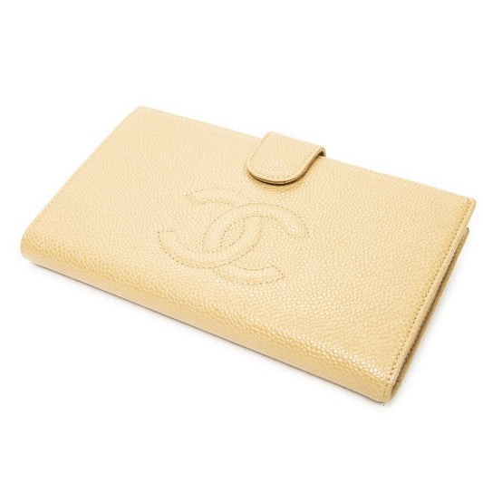 Chanel Timeless Bi Foldlong Wallet Beige Caviarleather