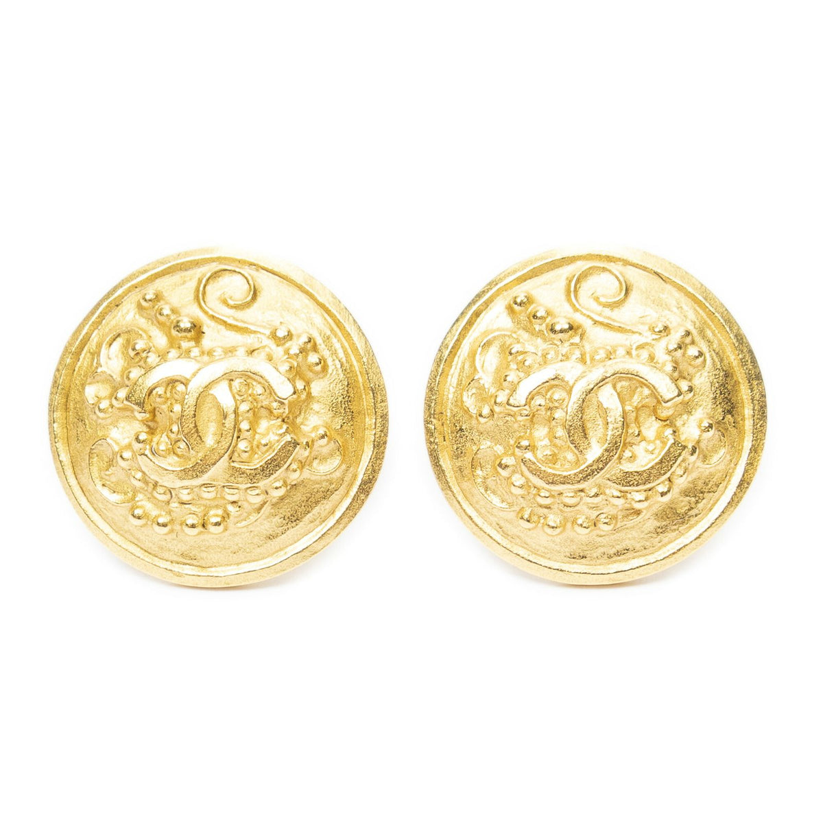 Chanel CC Logo Round Clip-On Earrings Gold Plated