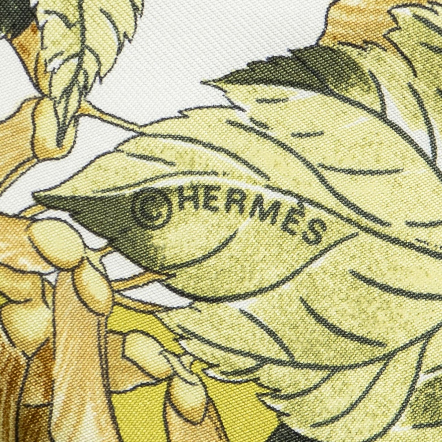 Hermes Scarf Green White Brown 100% Twillsilk — view 4