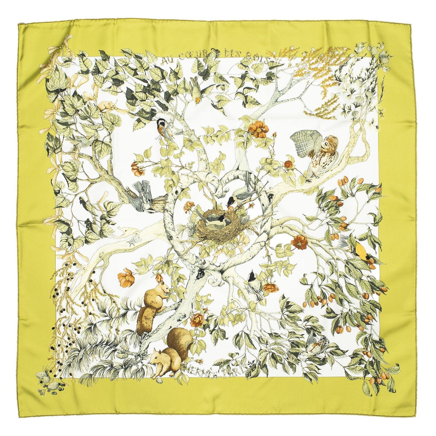Hermes Scarf Green White Brown 100% Twillsilk — view 2