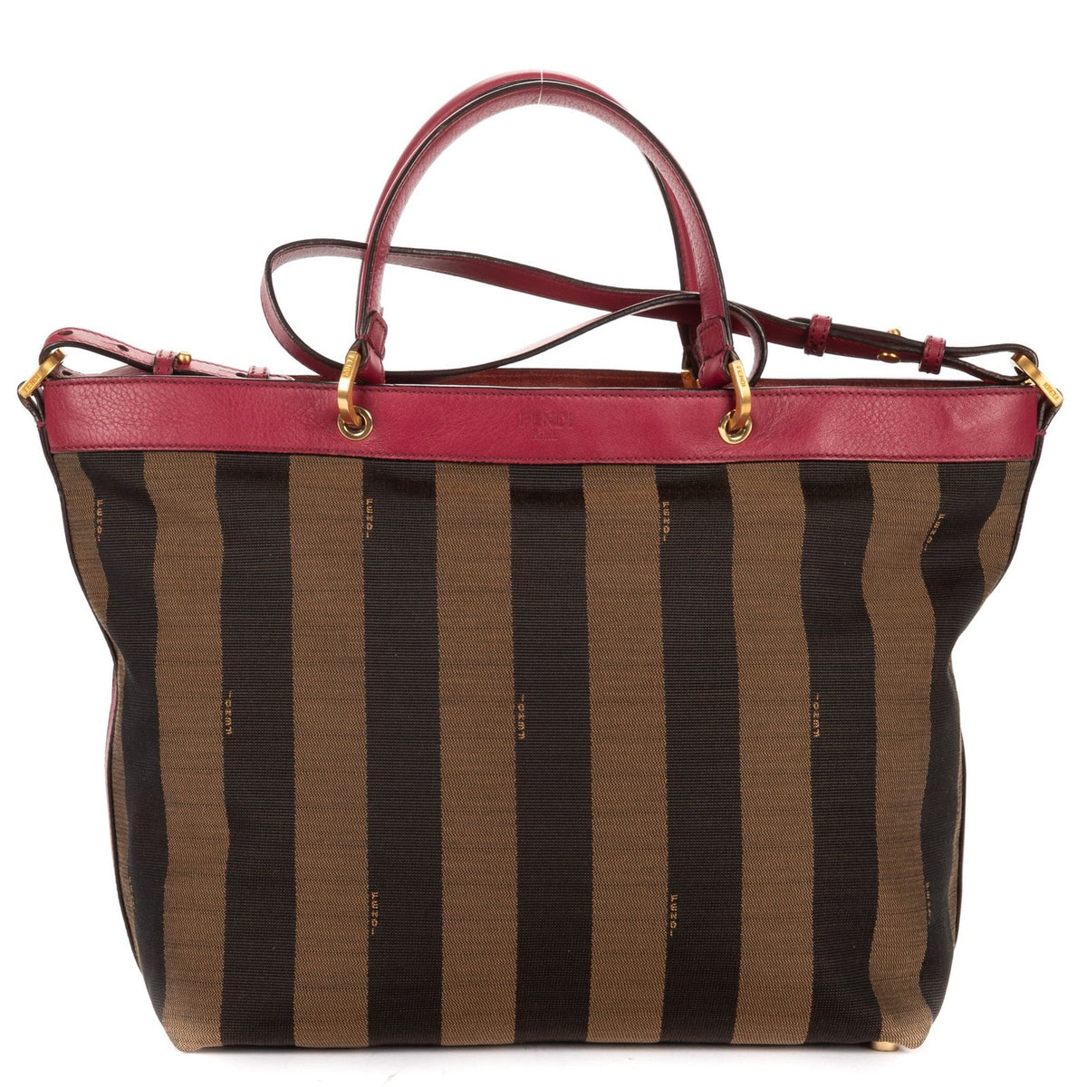 Fendi Medium Pequin Zip Tote Bag Brown Calfskin With Striped Canvas — view 5