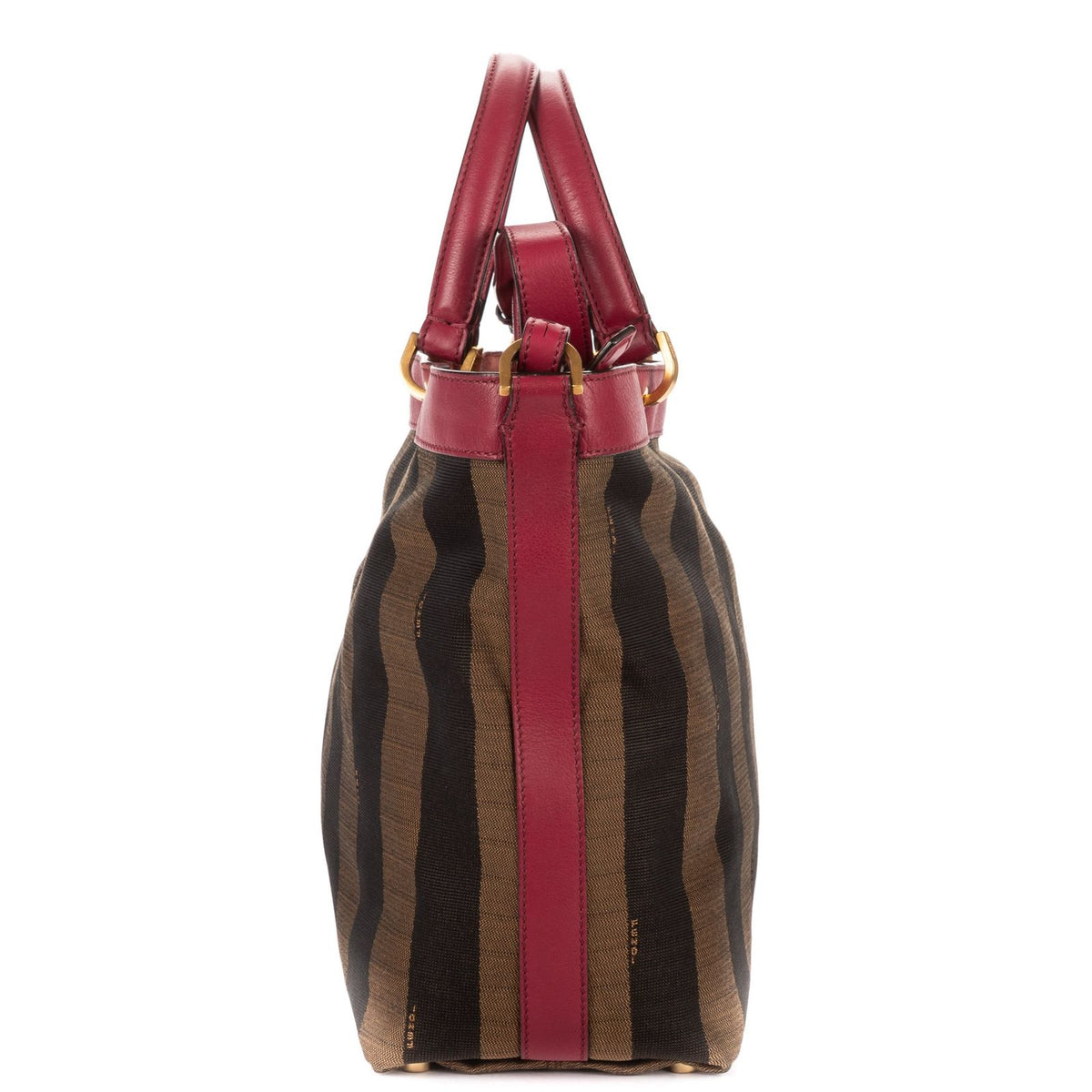 Fendi Medium Pequin Zip Tote Bag Brown Calfskin With Striped Canvas — view 3
