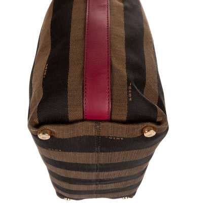Fendi Medium Pequin Zip Tote Bag Brown Calfskin With Striped Canvas — view 8
