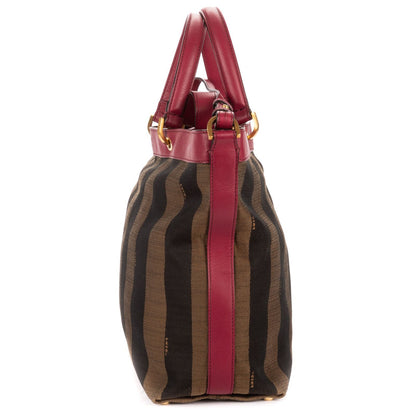 Fendi Medium Pequin Zip Tote Bag Brown Calfskin With Striped Canvas — view 4